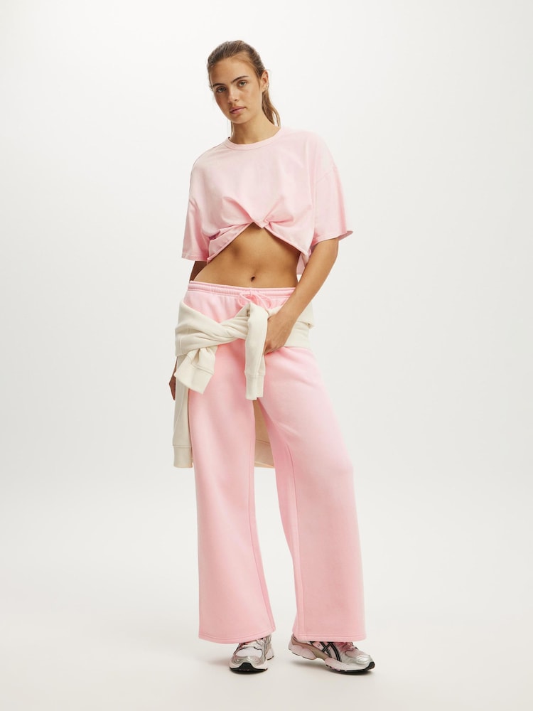 Cotton On Pink Plush Tie Waist Wide Leg Joggers - Image 1 of 4 Cotton On Pink Plush Tie Waist Wide Leg Joggers - Image 1 of 4