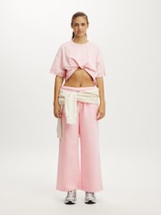 Cotton On Pink Plush Tie Waist Wide Leg Joggers - Image 4 of 4