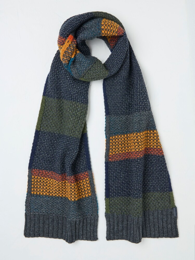 FatFace Navy Waffle Stripe Scarf - Image 1 of 4