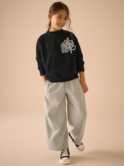 Black/White Graphic Sweatshirt And Stripe Textured Trousers Set (3-16yrs) - Image 1 of 7