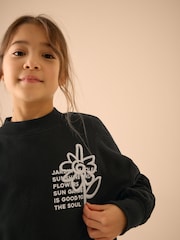 Black/White Graphic Sweatshirt And Stripe Textured Trousers Set (3-16yrs) - Image 2 of 7