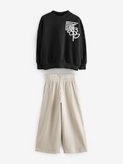 Black/White Graphic Sweatshirt And Stripe Textured Trousers Set (3-16yrs) - Image 4 of 7