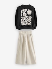 Black/White Graphic Sweatshirt And Stripe Textured Trousers Set (3-16yrs) - Image 5 of 7