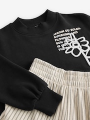Black/White Graphic Sweatshirt And Stripe Textured Trousers Set (3-16yrs) - Image 7 of 7