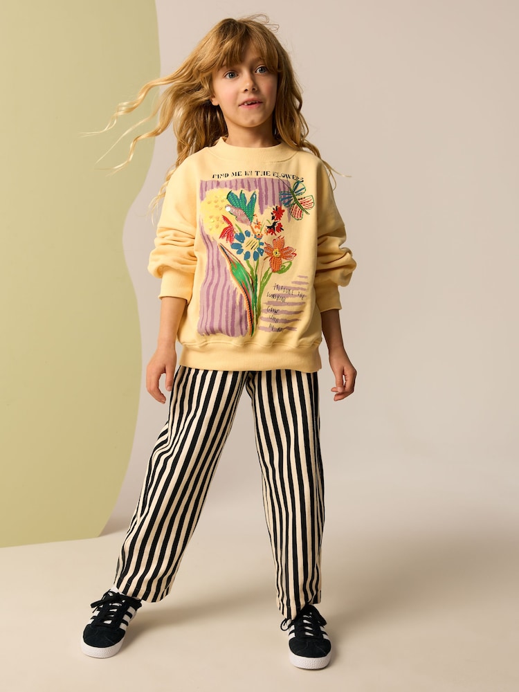 Monochrome Stripe Sweatshirt and Barrel Leg Trousers Set (3-16yrs) - Image 1 of 9
