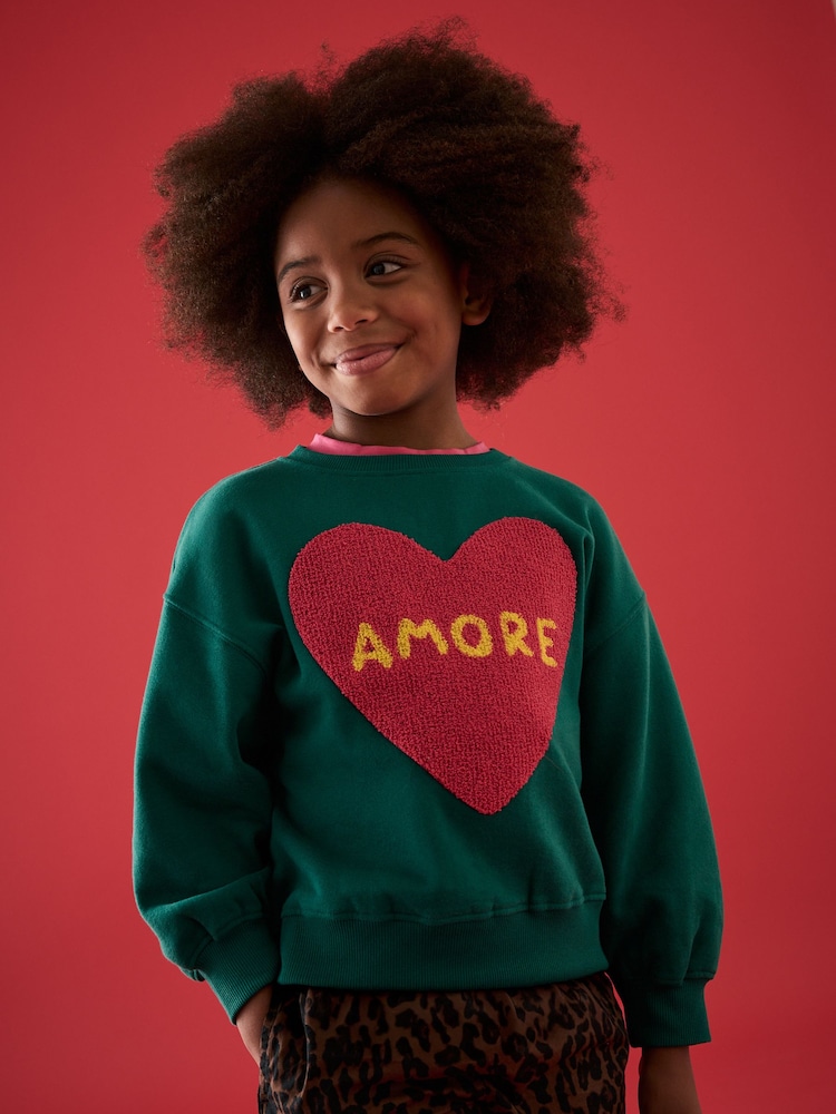 Grün - Bouclé-Herz-Sweatshirt und Hose mit Animal-Print aus 100 % Baumwolle (3–16 Jahre) - Bild 2 von 3 Grün - Bouclé-Herz-Sweatshirt und Hose mit Animal-Print aus 100 % Baumwolle (3–16 Jahre) - Bild 2 von 3