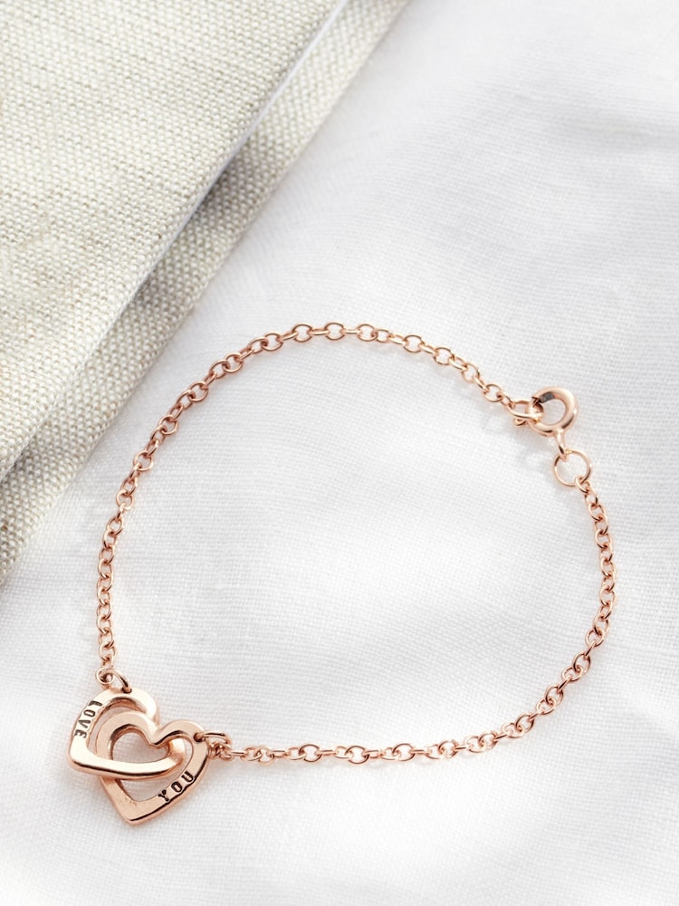 Personalised Double Heart Names Bracelet by Posh Totty Designs - Image 1 of 4