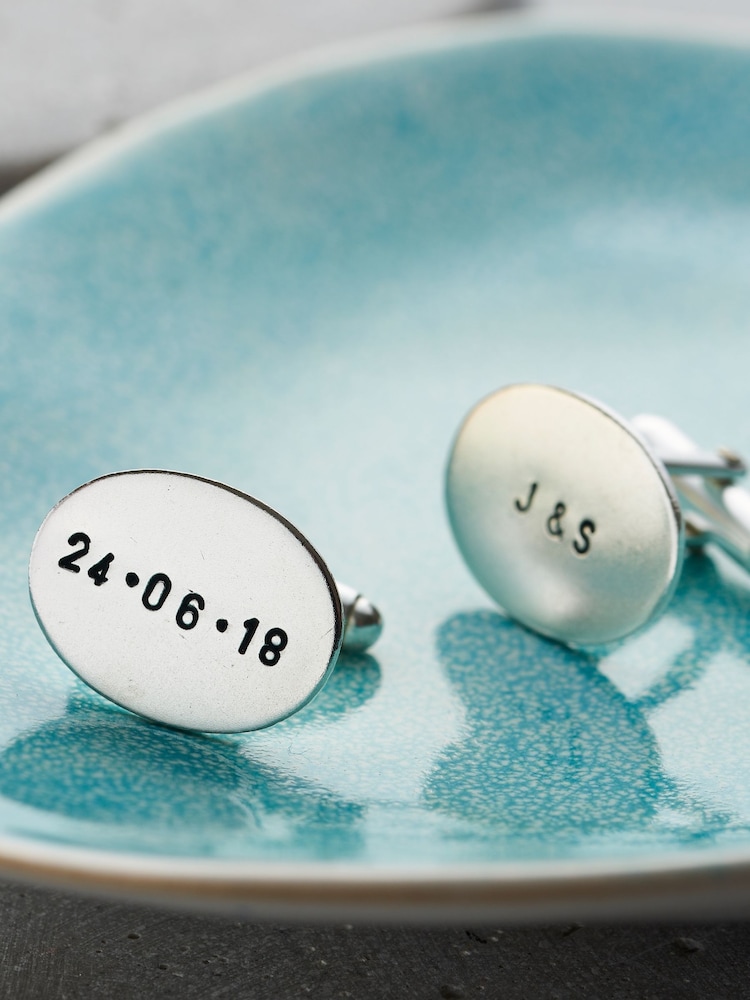 Personalised Oval Cufflinks by Posh Totty Designs - Image 1 of 3