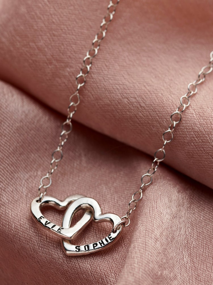 Sterling Silver Personalised Double Heart Names Necklace by Posh Totty Designs - Image 1 of 4