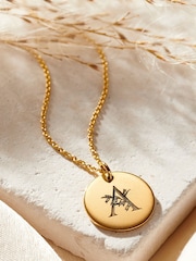 Floral Engraved Initial Disc Necklace by Posh Totty Designs - Image 1 of 3