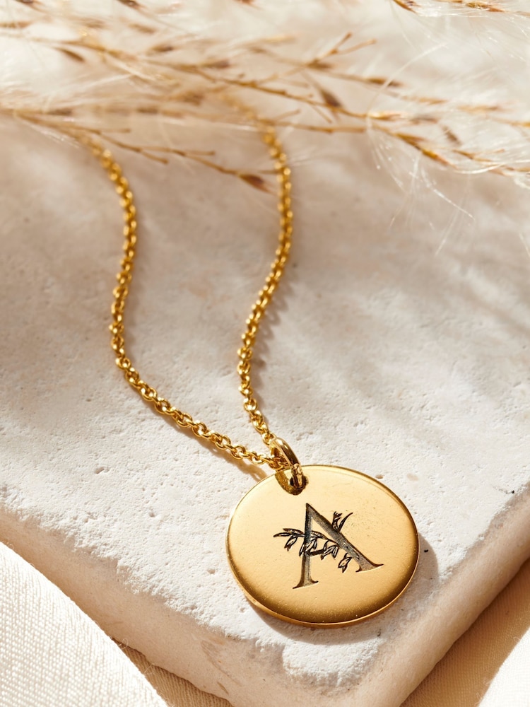 Floral Engraved Initial Disc Necklace by Posh Totty Designs - Image 1 of 3