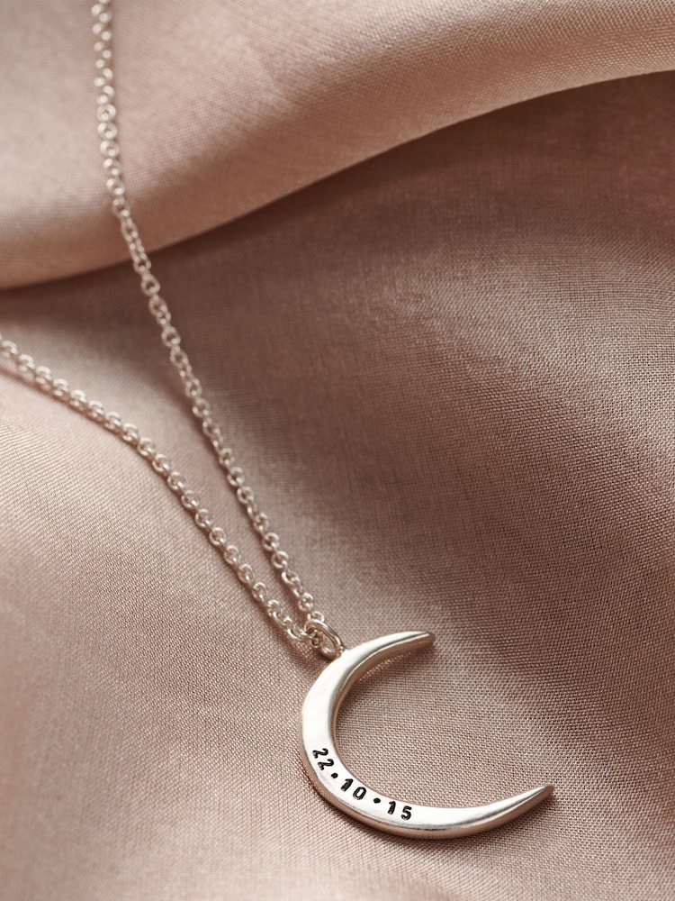 Personalised Crescent Moon Necklace by Posh Totty Designs - Image 1 of 4