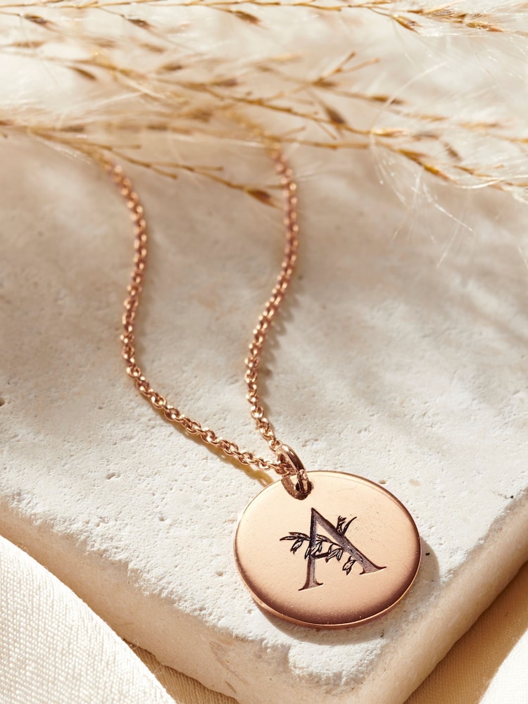 Floral Engraved Initial Disc Necklace by Posh Totty Designs - Image 1 of 3