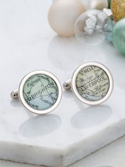 Personalised Vintage Round Map Cufflinks by Posh Totty Designs - Image 1 of 3