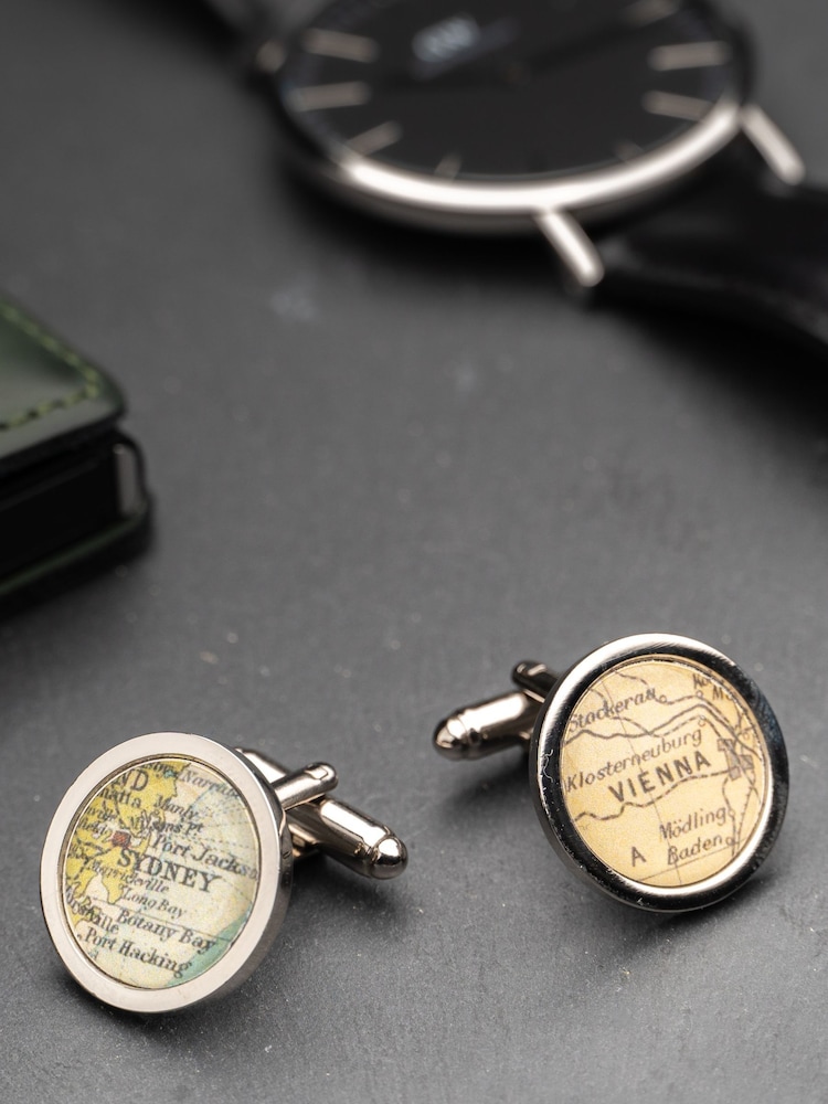 Personalised Vintage Round Map Cufflinks by Posh Totty Designs - Image 2 of 3