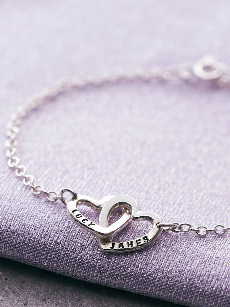 Personalised Double Heart Names Bracelet by Posh Totty Designs - Image 1 of 3
