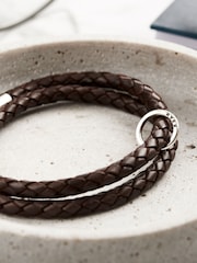 Personalised Mens Silver & Leather Message Bracelet by Posh Totty Designs - Image 1 of 4