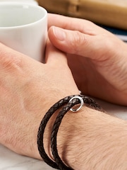 Personalised Mens Silver & Leather Message Bracelet by Posh Totty Designs - Image 2 of 4