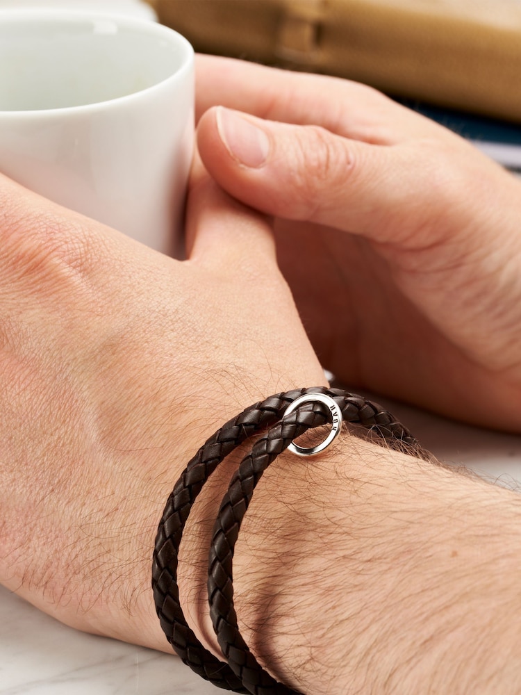 Personalised Mens Silver & Leather Message Bracelet by Posh Totty Designs - Image 2 of 4
