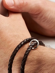 Personalised Mens Silver & Leather Message Bracelet by Posh Totty Designs - Image 3 of 4
