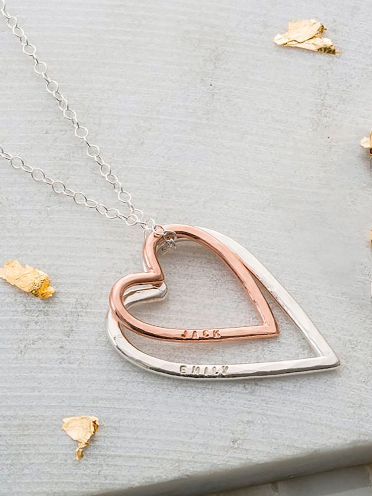 Personalised Double Heart Necklace by Posh Totty Designs - Image 1 of 3