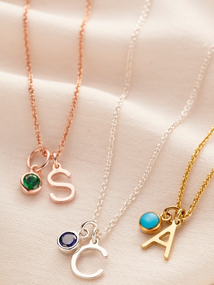 Personalised Birthstone & Initial Letter Charm Necklace by Posh Totty Designs - Image 2 of 4