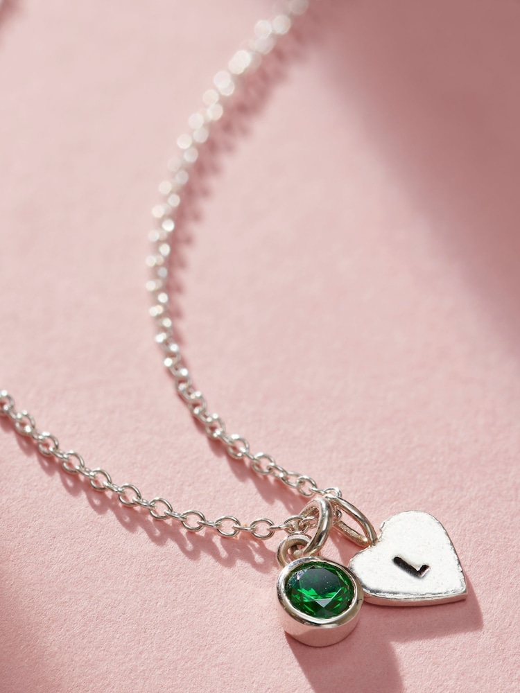 Personalised Birthstone Initial Heart Charm Necklace by Posh Totty Designs - Image 1 of 4