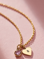 Personalised Birthstone Initial Heart Charm Necklace by Posh Totty Designs - Image 1 of 4