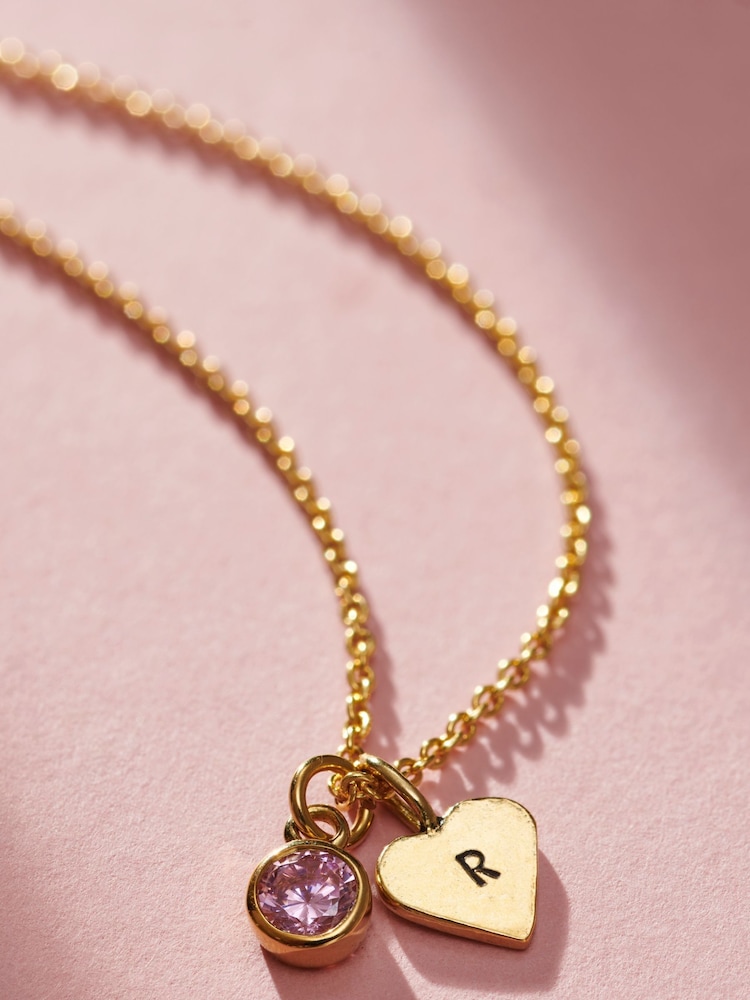 Personalised Birthstone Initial Heart Charm Necklace by Posh Totty Designs - Image 1 of 4