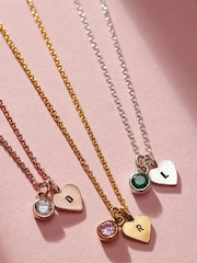 Personalised Birthstone Initial Heart Charm Necklace by Posh Totty Designs - Image 2 of 4