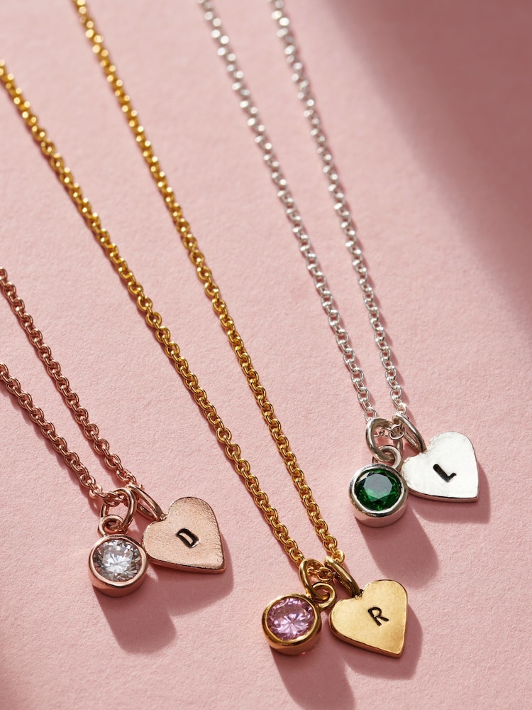 Personalised Birthstone Initial Heart Charm Necklace by Posh Totty Designs - Image 2 of 4