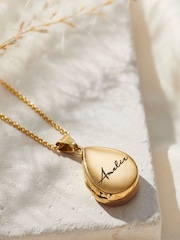 Personalised Script Name Small Droplet Locket Necklace by Posh Totty Designs - Image 1 of 3