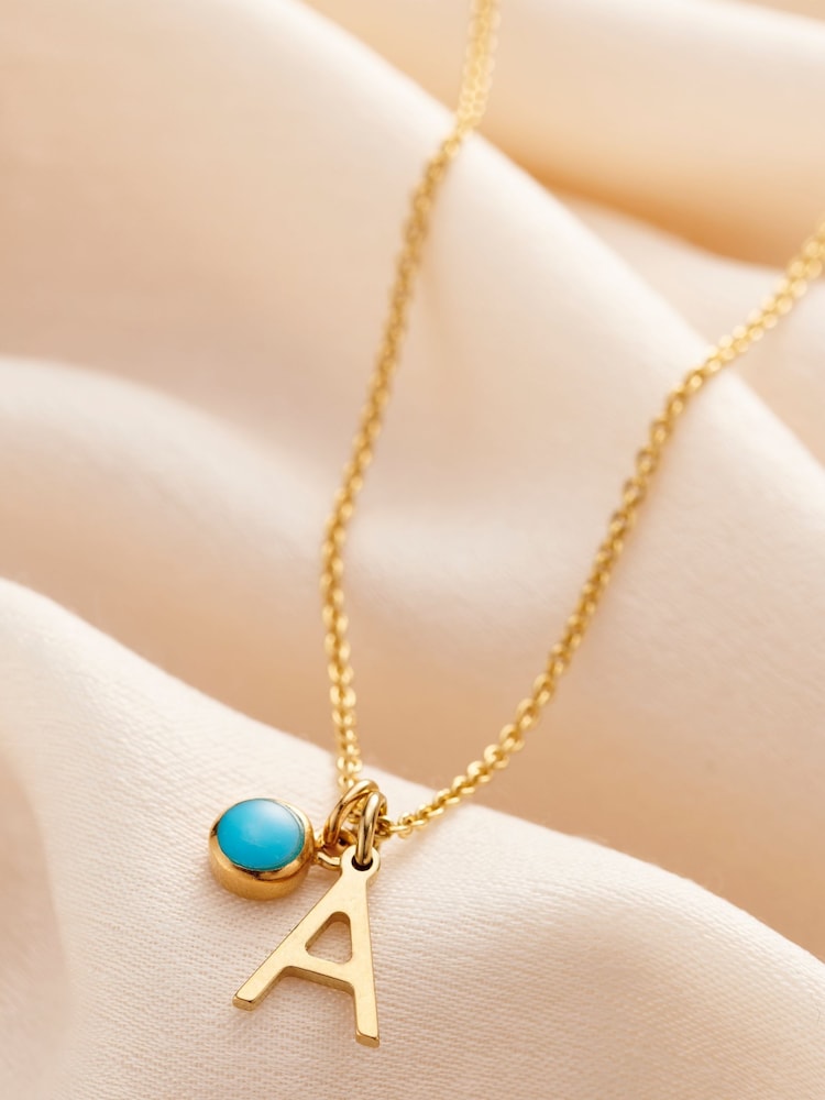 Personalised Birthstone & Initial Letter Charm Necklace by Posh Totty Designs - Image 1 of 3