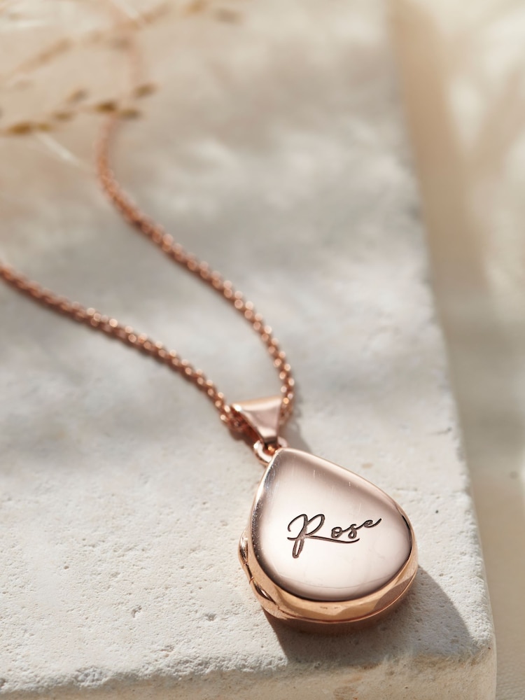 Personalised Script Name Small Droplet Locket Necklace by Posh Totty Designs - Image 1 of 4