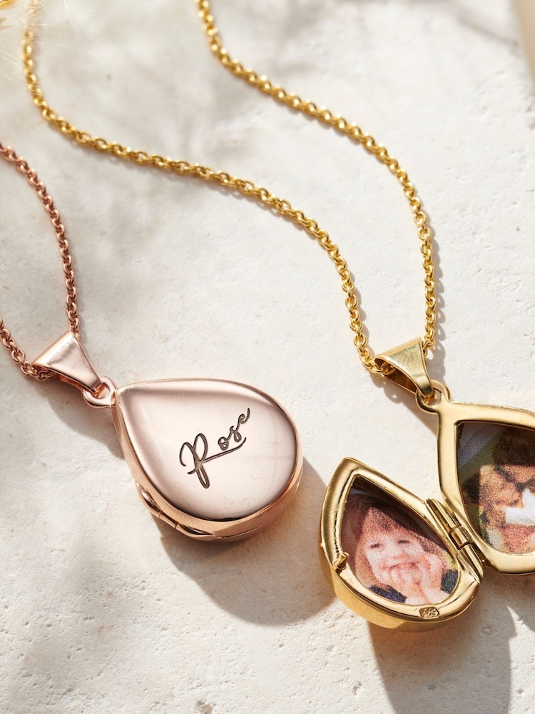 Personalised Script Name Small Droplet Locket Necklace by Posh Totty Designs - Image 2 of 4