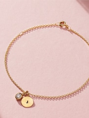 Personalised Birthstone Initial Disc Charm Bracelet by Posh Totty Designs - Image 1 of 4