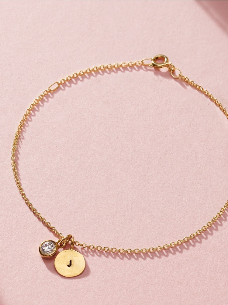 Personalised Birthstone Initial Disc Charm Bracelet by Posh Totty Designs - Image 1 of 4