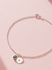 Personalised Birthstone Initial Disc Charm Bracelet by Posh Totty Designs - Image 1 of 4