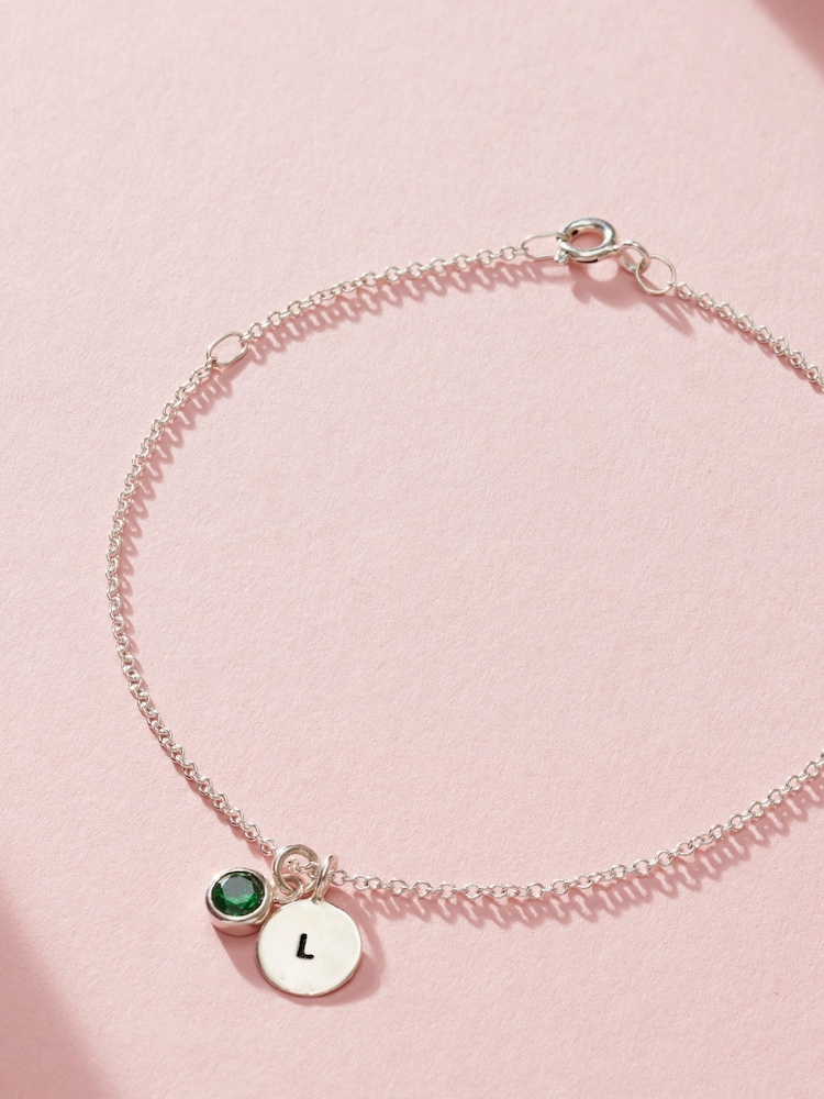 Personalised Birthstone Initial Disc Charm Bracelet by Posh Totty Designs - Image 1 of 4