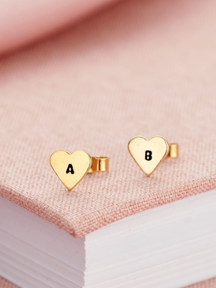Personalised Mini Heart Stud Earrings By Posh Totty Designs - Image 1 of 4