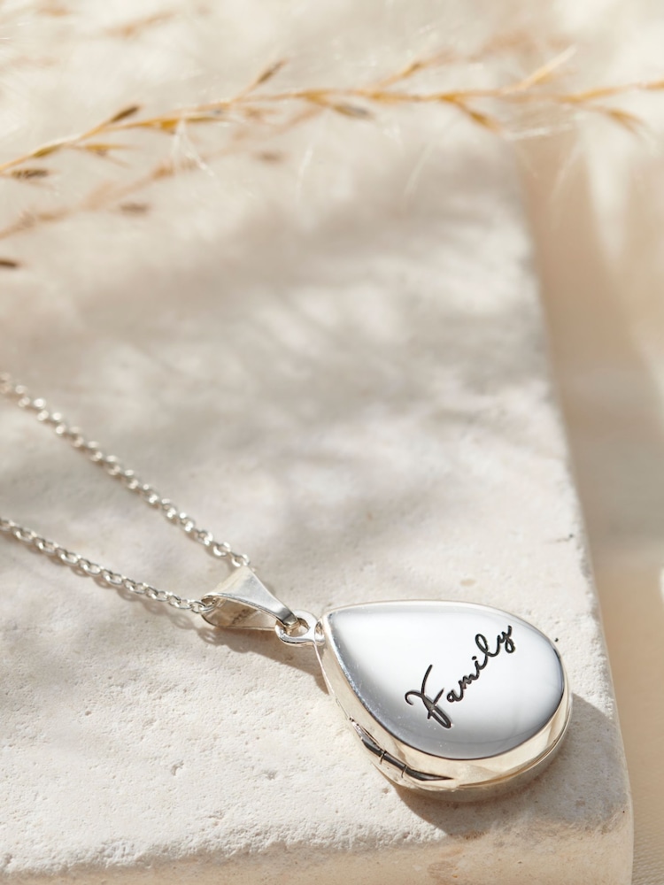 Personalised Script Name Small Droplet Locket Necklace by Posh Totty Designs - Image 1 of 3