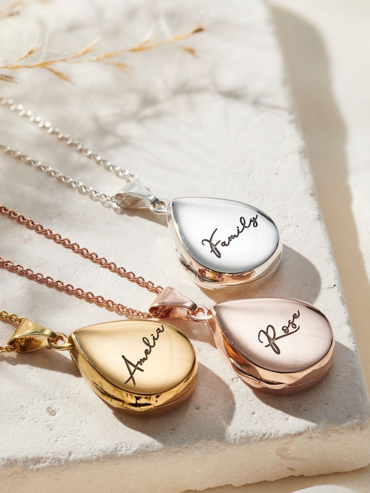 Personalised Script Name Small Droplet Locket Necklace by Posh Totty Designs - Image 2 of 3