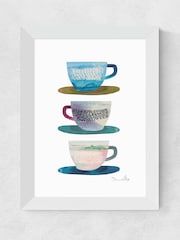 East End Prints White Coffee Cups Framed Art Print - Image 1 of 3