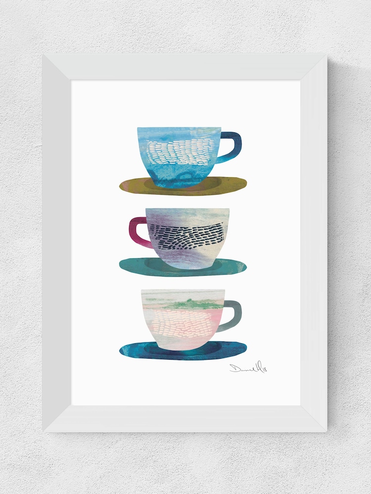 East End Prints White Coffee Cups Framed Art Print - Image 1 of 3