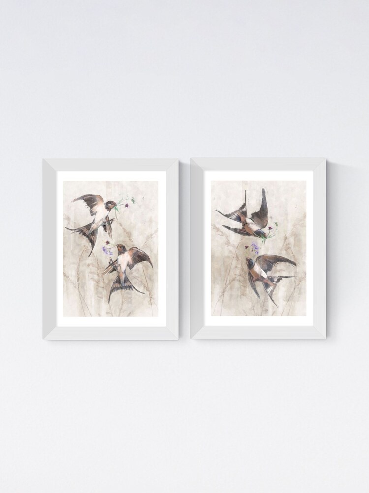 East End Prints White Playful Swallows Wall Set Framed Art Print - Image 1 of 2