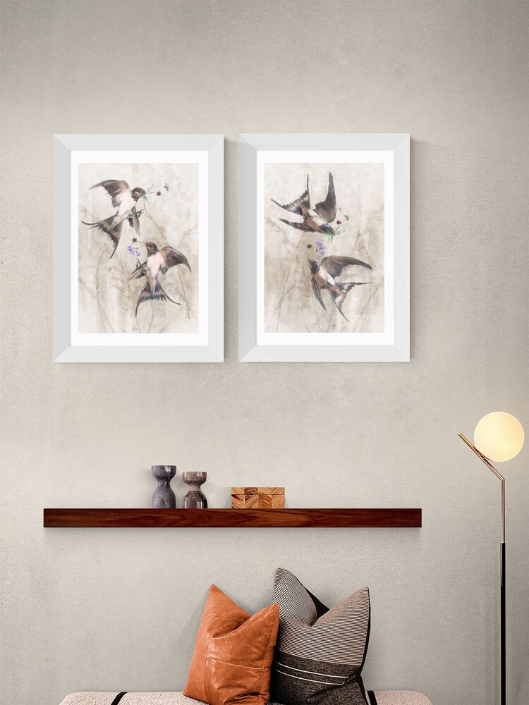 East End Prints White Playful Swallows Wall Set Framed Art Print - Image 2 of 2