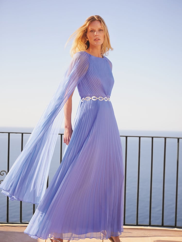 Phase Eight Blue Marren Chiffon Pleated Maxi Dress - Image 1 of 8