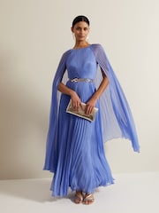 Phase Eight Blue Marren Chiffon Pleated Maxi Dress - Image 2 of 8