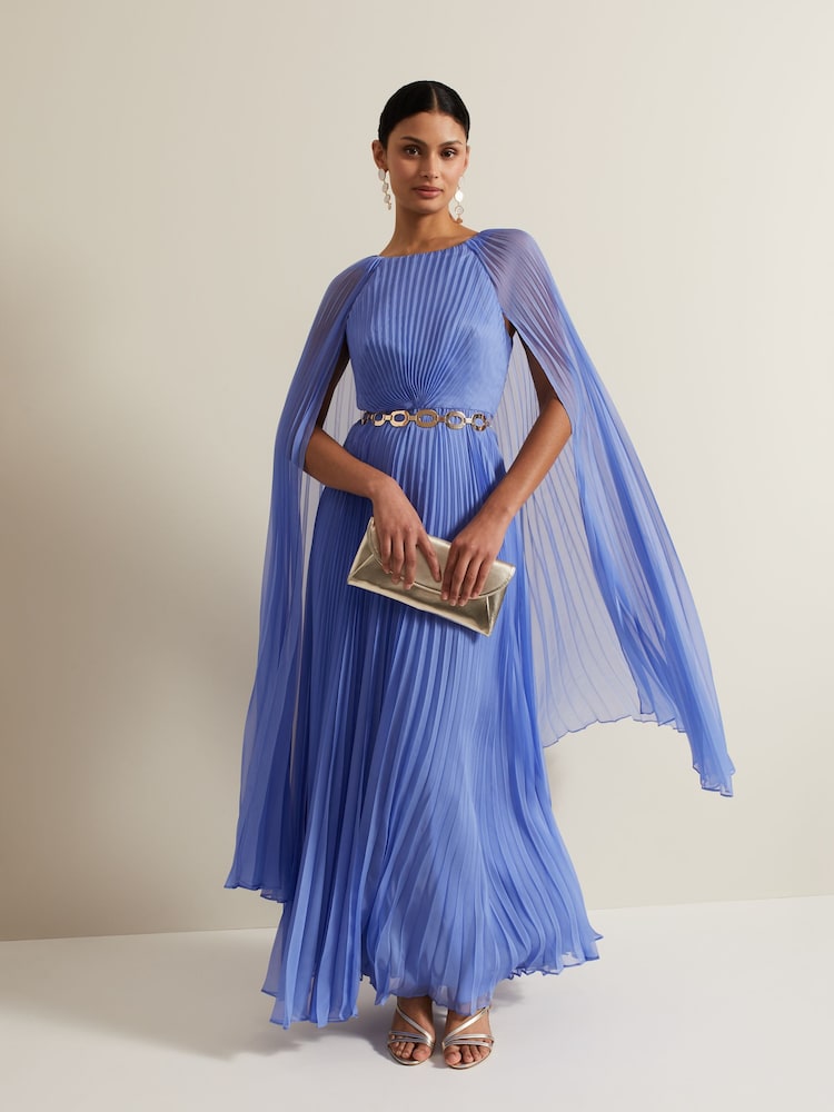 Phase Eight Blue Marren Chiffon Pleated Maxi Dress - Image 2 of 8