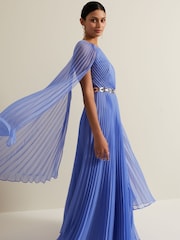 Phase Eight Blue Marren Chiffon Pleated Maxi Dress - Image 4 of 8